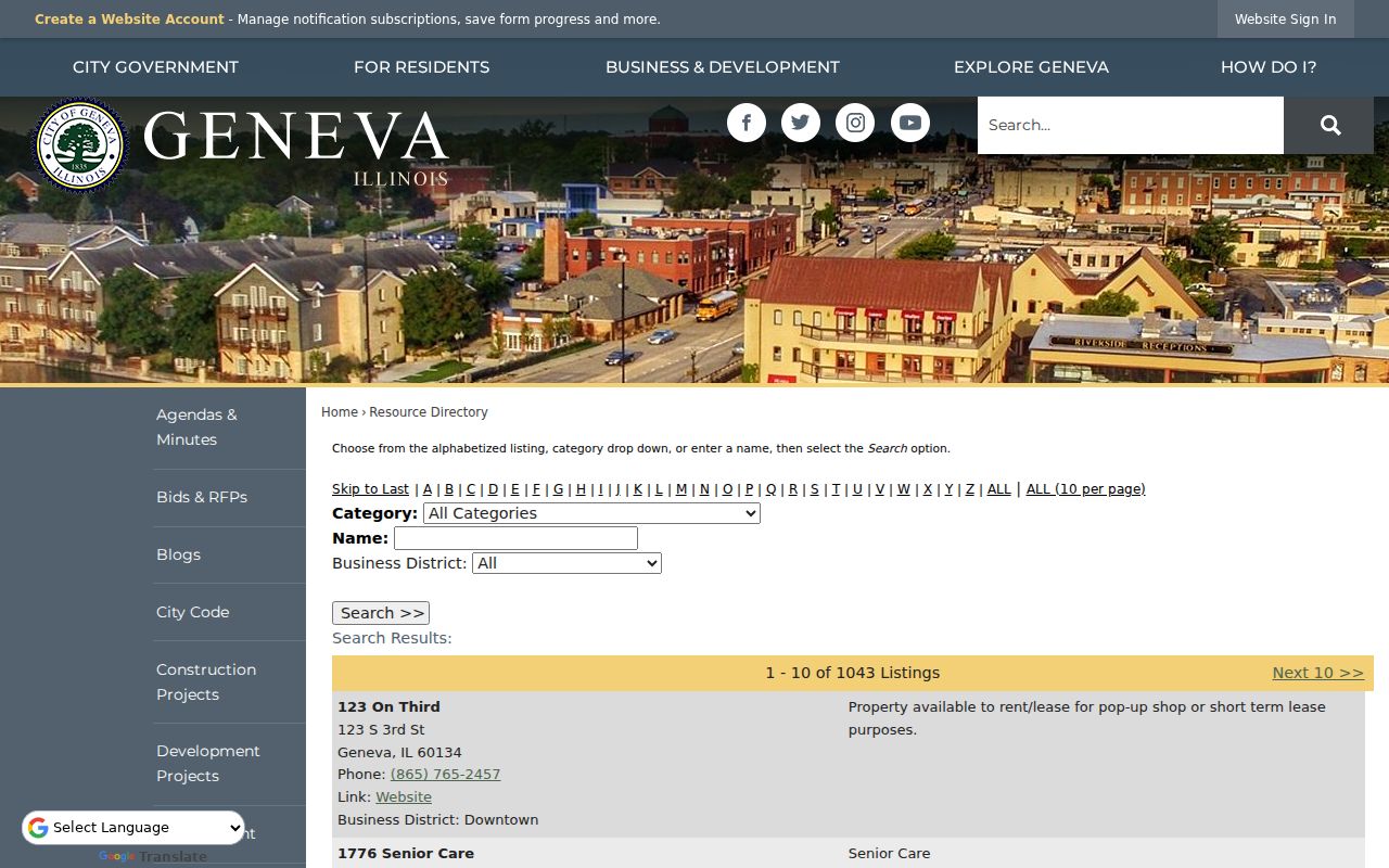 Geneva neighbors and district context in the city business directory