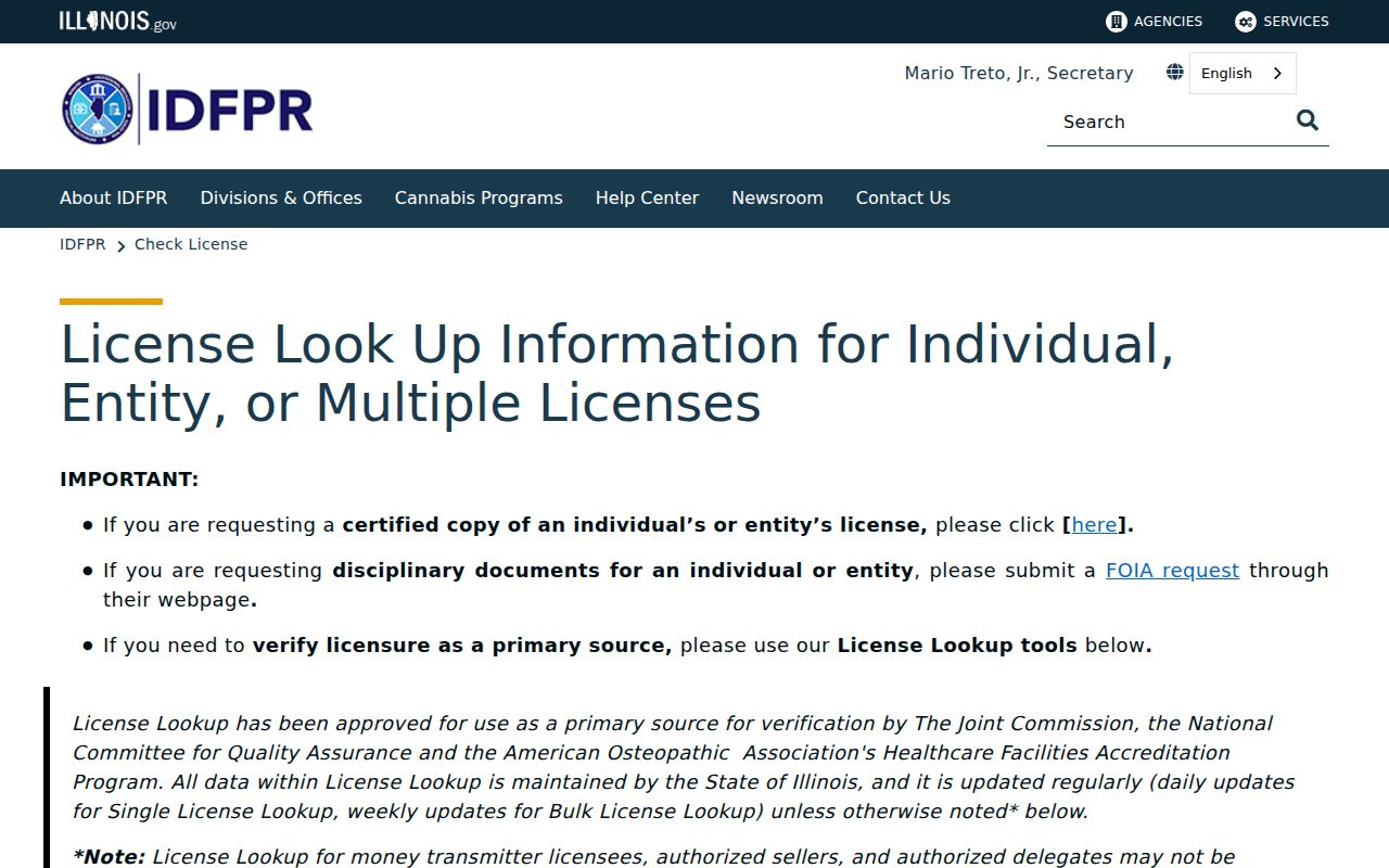 Geneva resident lookup through the Illinois professional license portal
