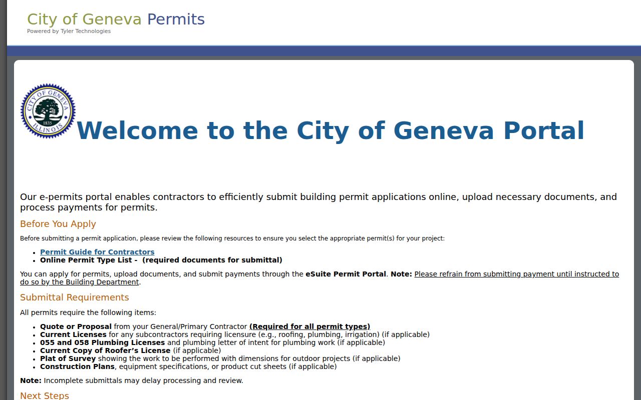 Geneva street directory e-permit portal